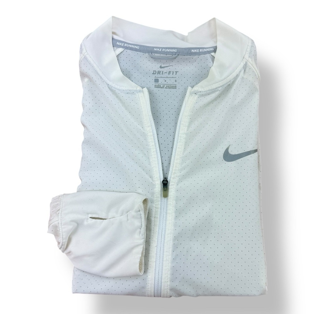 Nike‎ Dri-Fit White Full Zip Running Jacket Women's Large Polyester Spandex